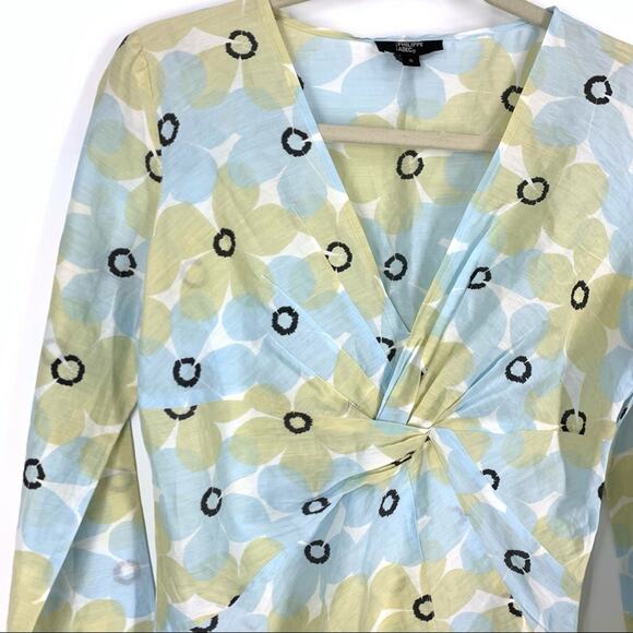 Philippe Adec Paris Small Silk Blouse Floral White Blue Side Zip - Picture 4 of 13